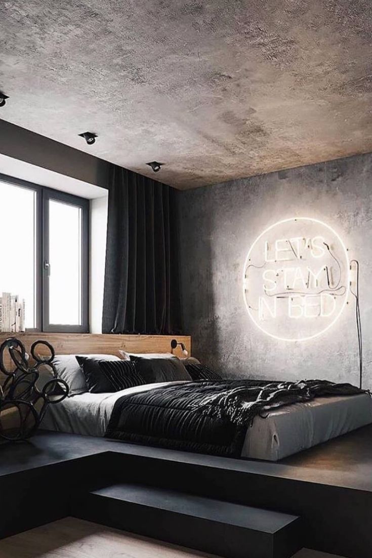 Industrial Bedroom with a Plain Wall