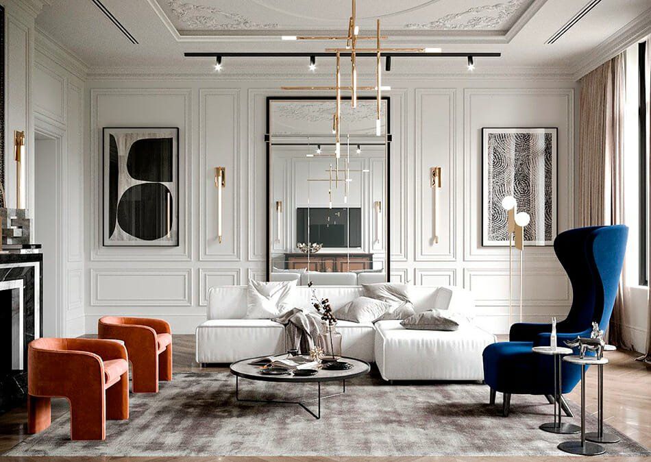 Modern Neo Classic Living Room with Bold Accents