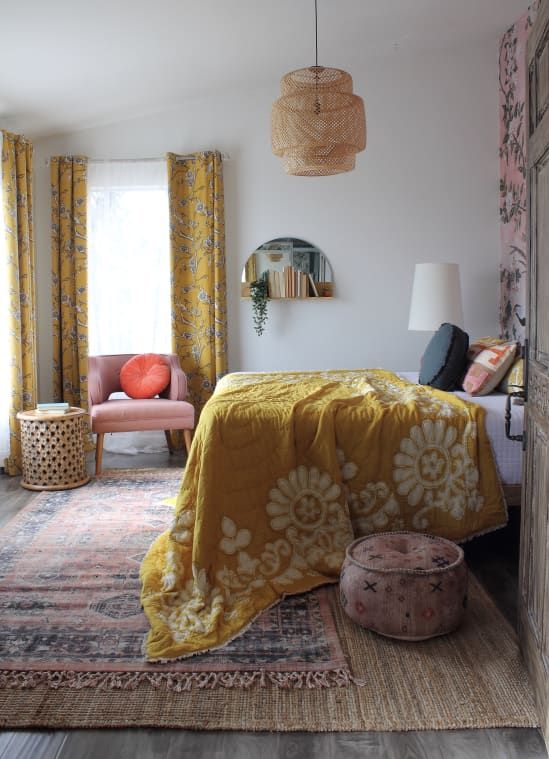 Matching the Yellow Curtains with The Bedding Sets