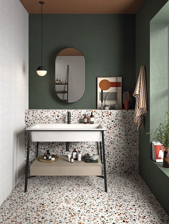 Terrazzo Bathroom with Sparkling Stain on Floor