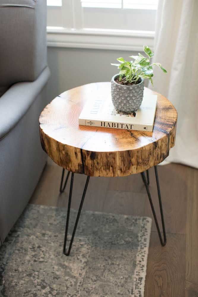 Wooden Side Table with Black Steel Accent