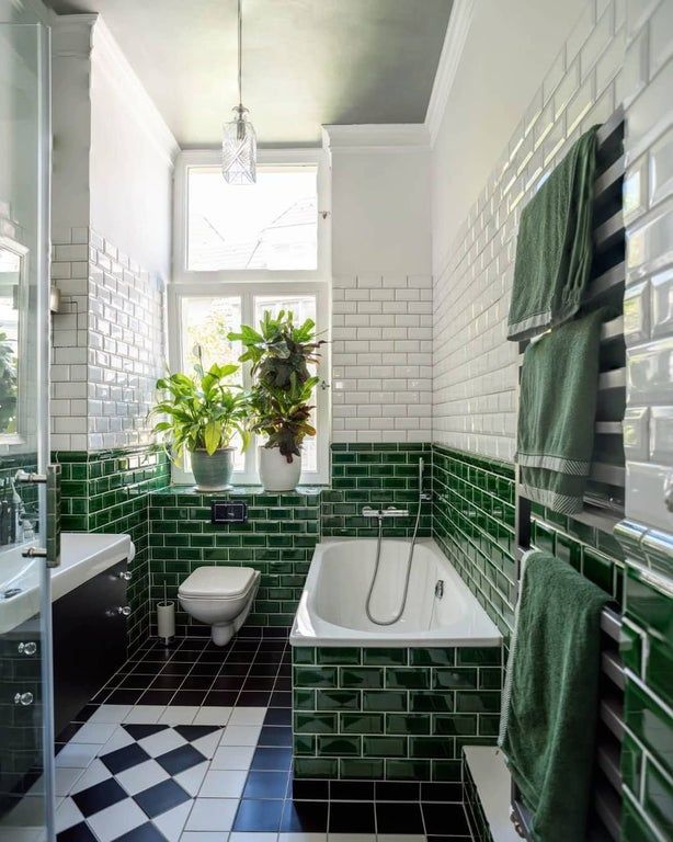 Fresh White and Green Tiles for Bathroom