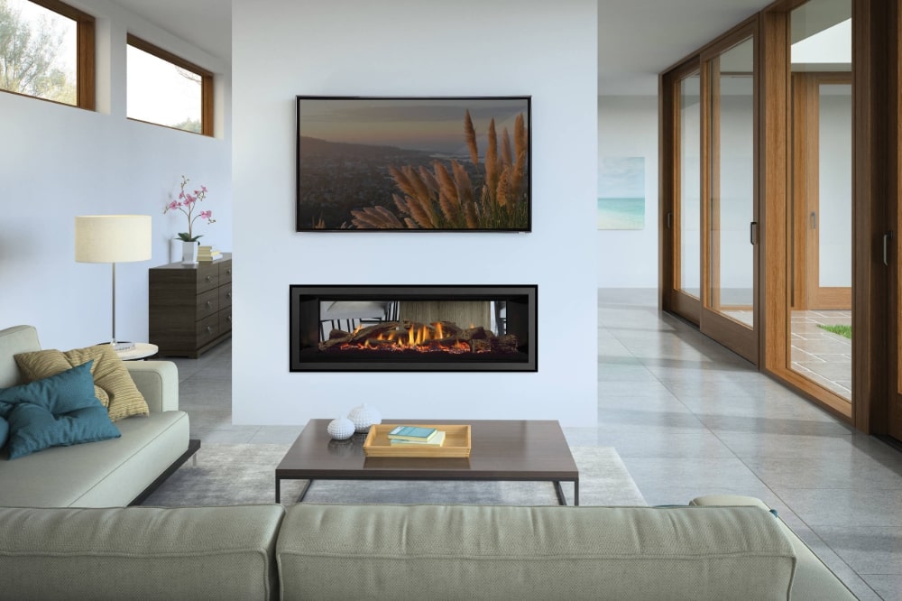 Double Sided Gas Fireplace in Modern Living Room