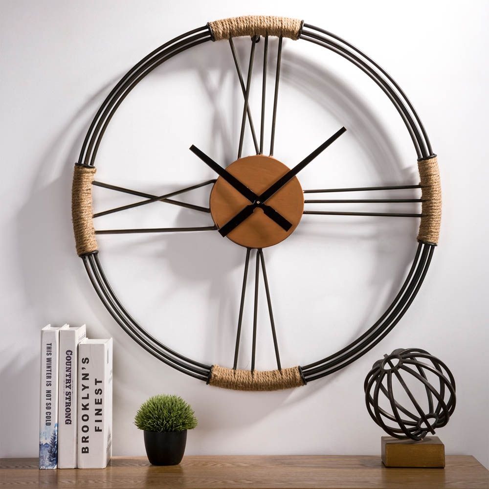 Metal and Rope Wall Clock for Farmhouse Accent