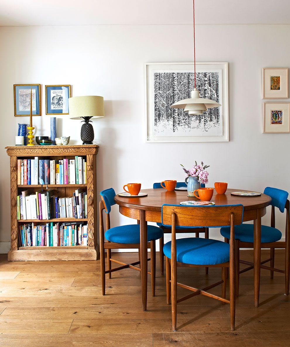 Eccentric Blue Chairs for a Classic Dining Room