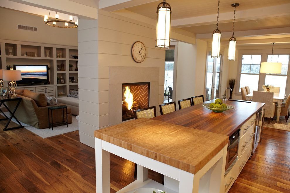 Double Sided Fireplace in A Rustic Room