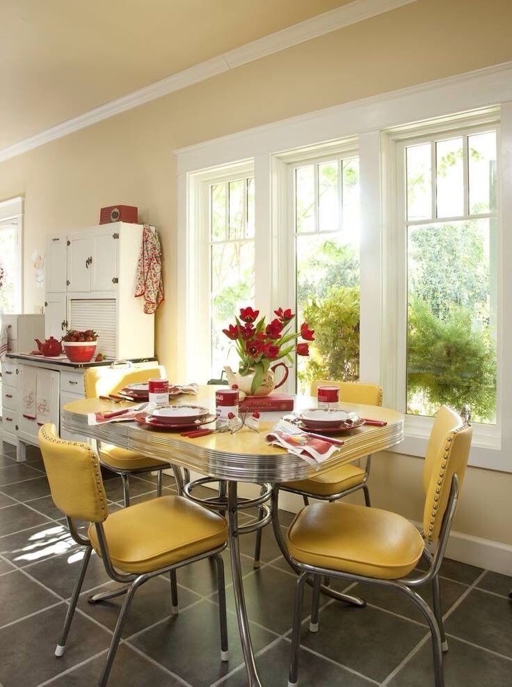 Perfect 70s Dining Room with Bold Yellow Chairs