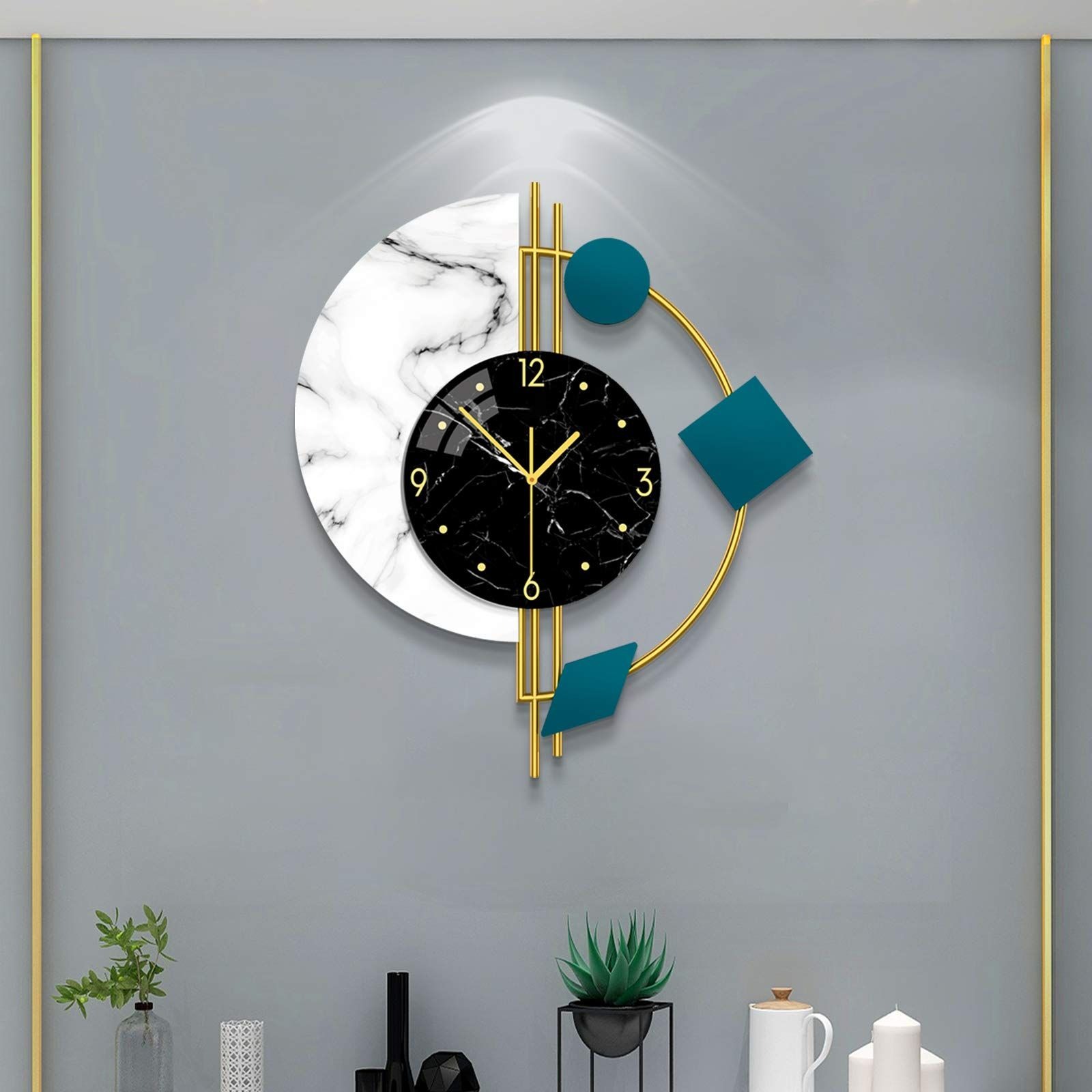 Black Marble Wall Clock with Ornaments