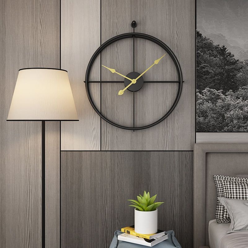 Black Chrome Wall Clock with Gold Handle