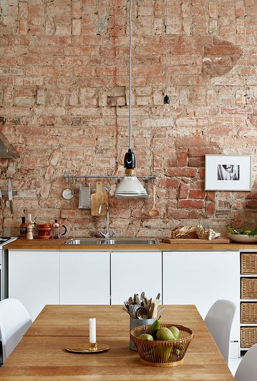 Raw Brick Wall in the Modern Kitchen