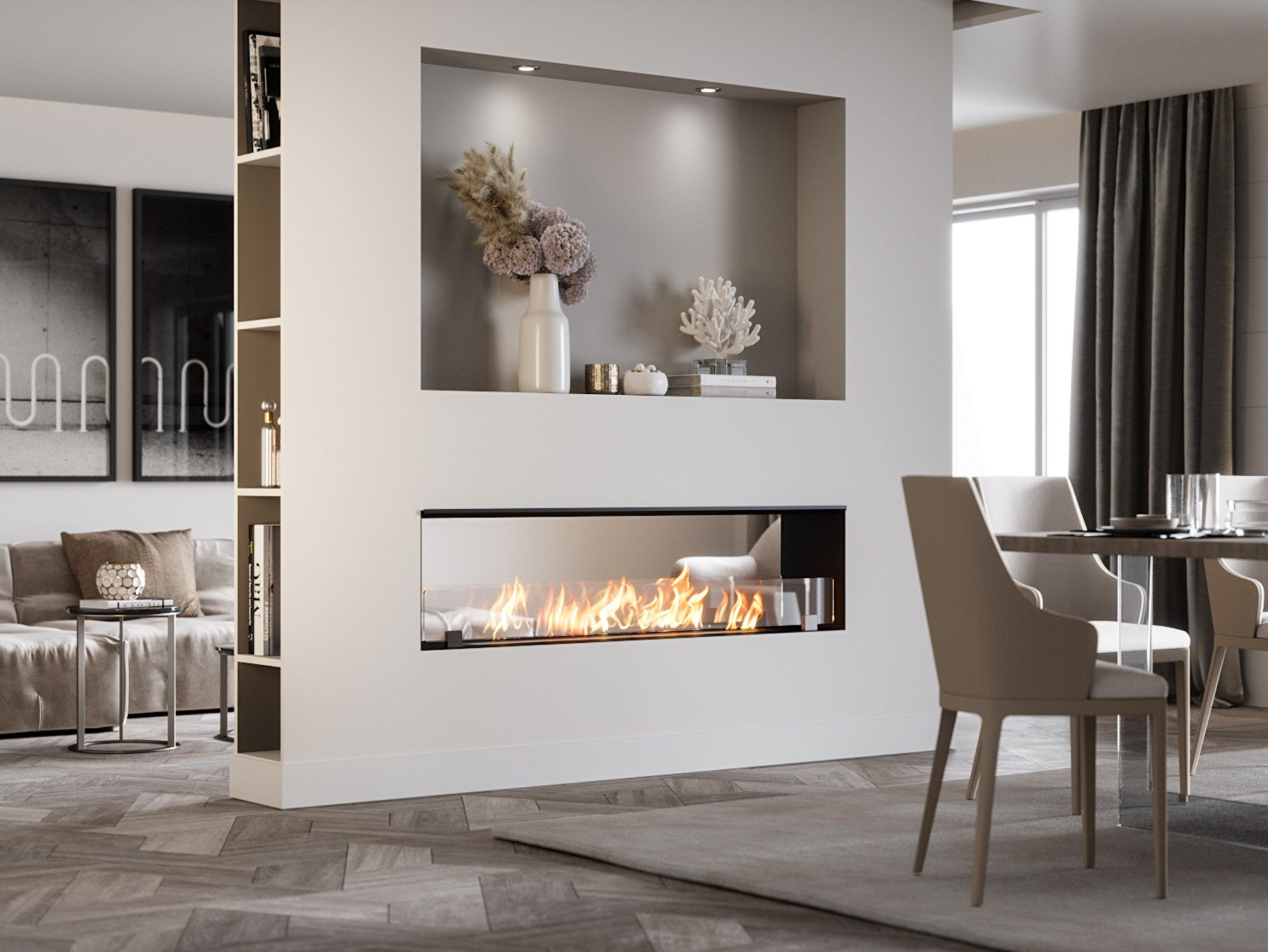 Double Sided Fireplace as A Partition