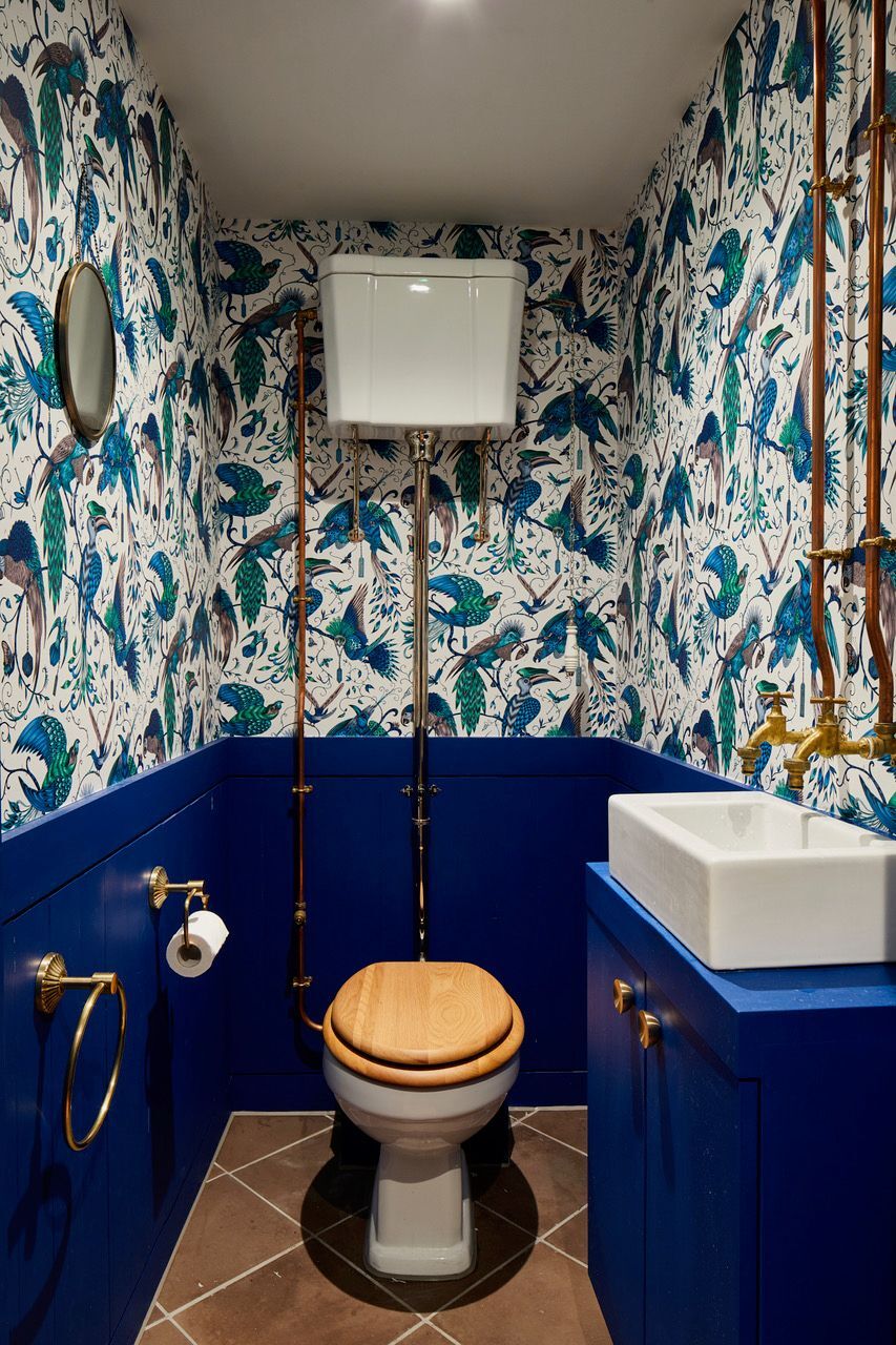 Bluish Bathroom with Animal Wallpaper