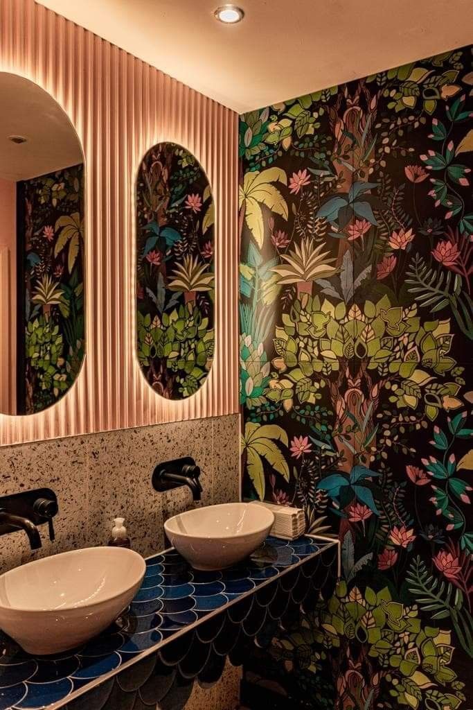 Botanical Wallpaper with Art Deco Vanity
