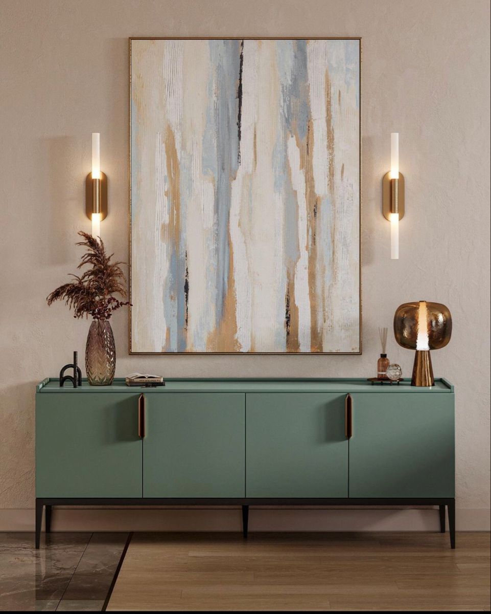 Green Sideboard with Golden Holders