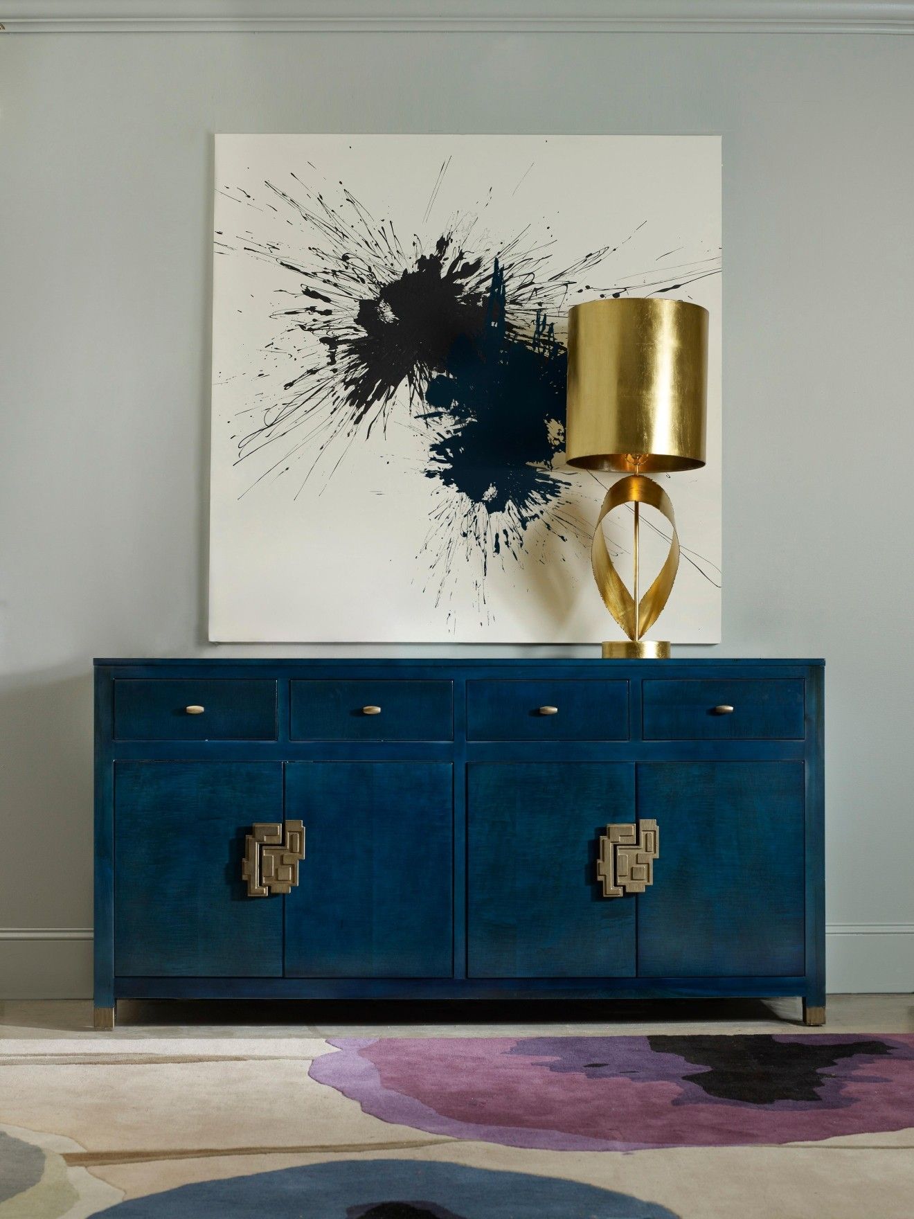 Golden Accents for Navy Sideboard