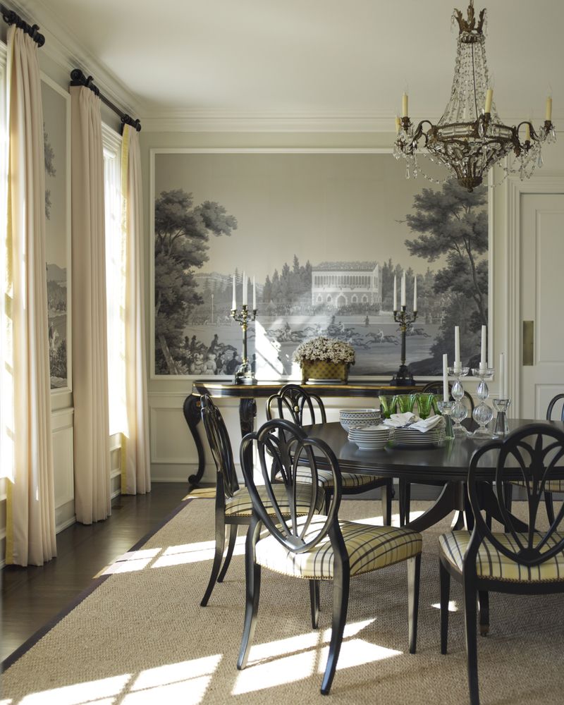 Dining Room with Scenic Mural on the Wall