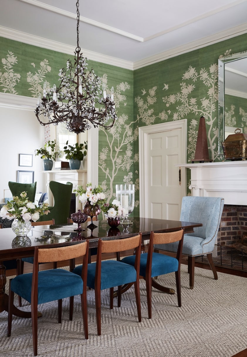 Green Dining Room Wall with Shadowy Patterns