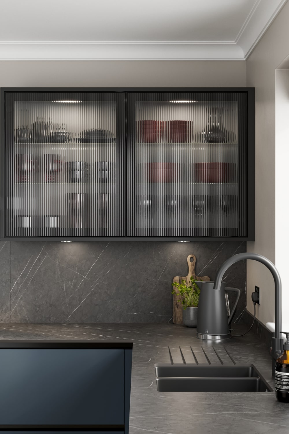 Fluted Glass Cabinet Kitchen