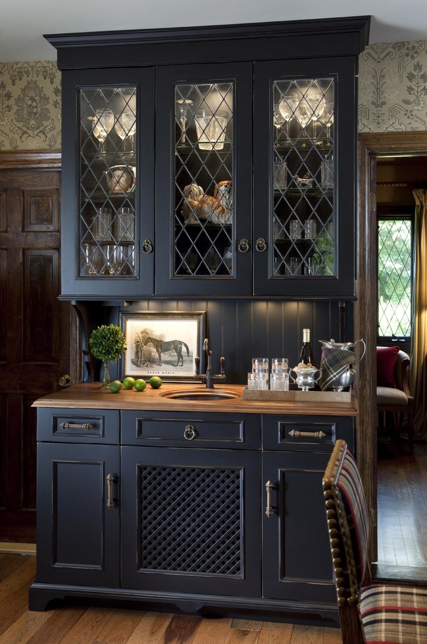 Black Kitchen Cabinet with Lamps