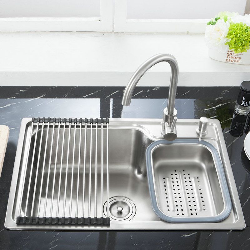 Sink with Drain Basket and Sponge Case
