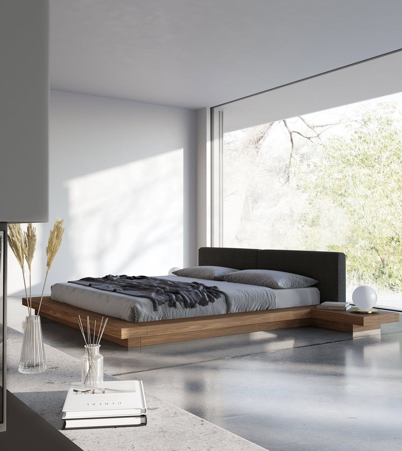 Wooden Frame x Grey Floor Bed