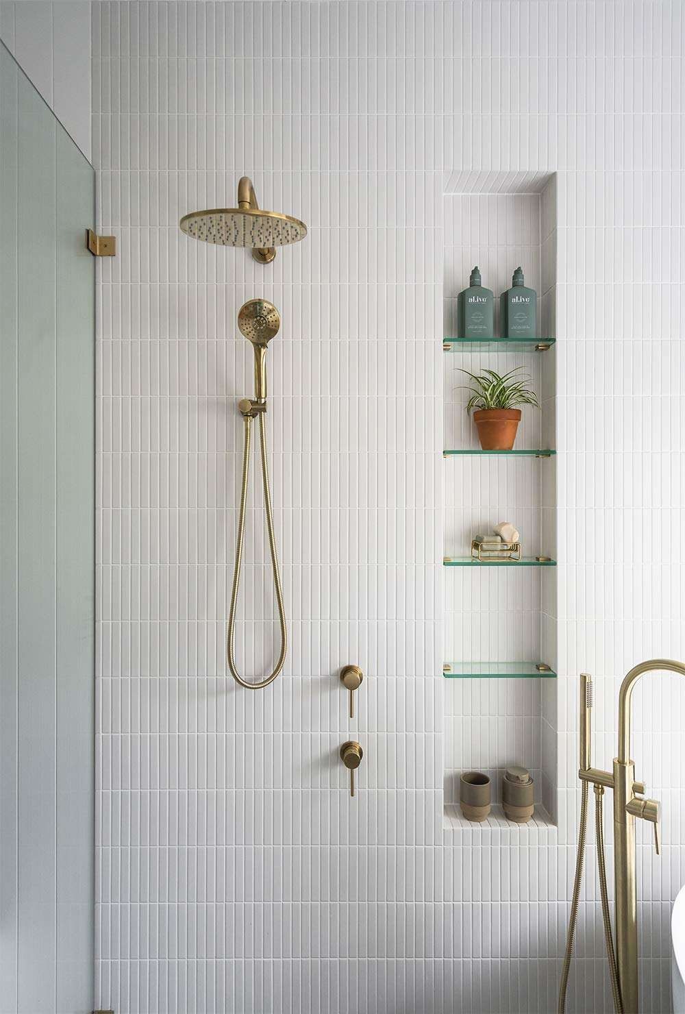 Vertical Shower Niche with Glass Shelves