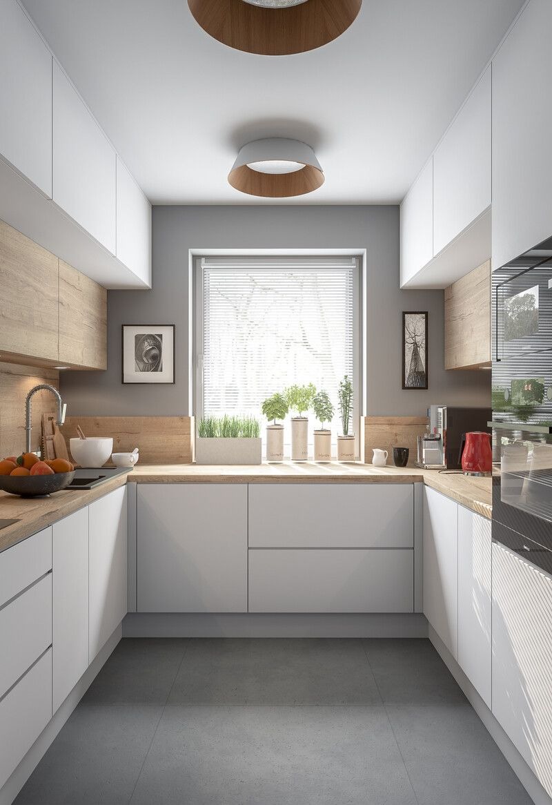 U-Shaped Kitchen with Neutral Palettes