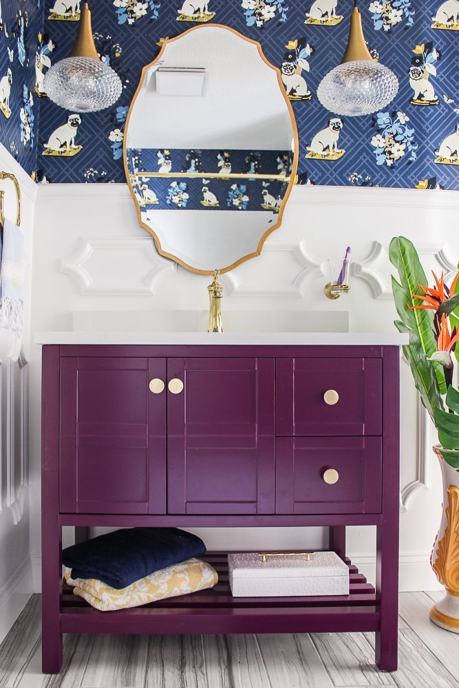 Try to Add a Fresh Purple Color - bathroom cabinets