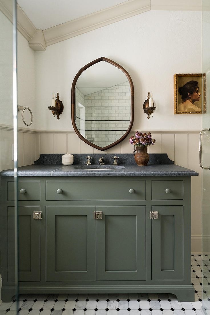 Soft Green Cabinet x Dark Grey Sink